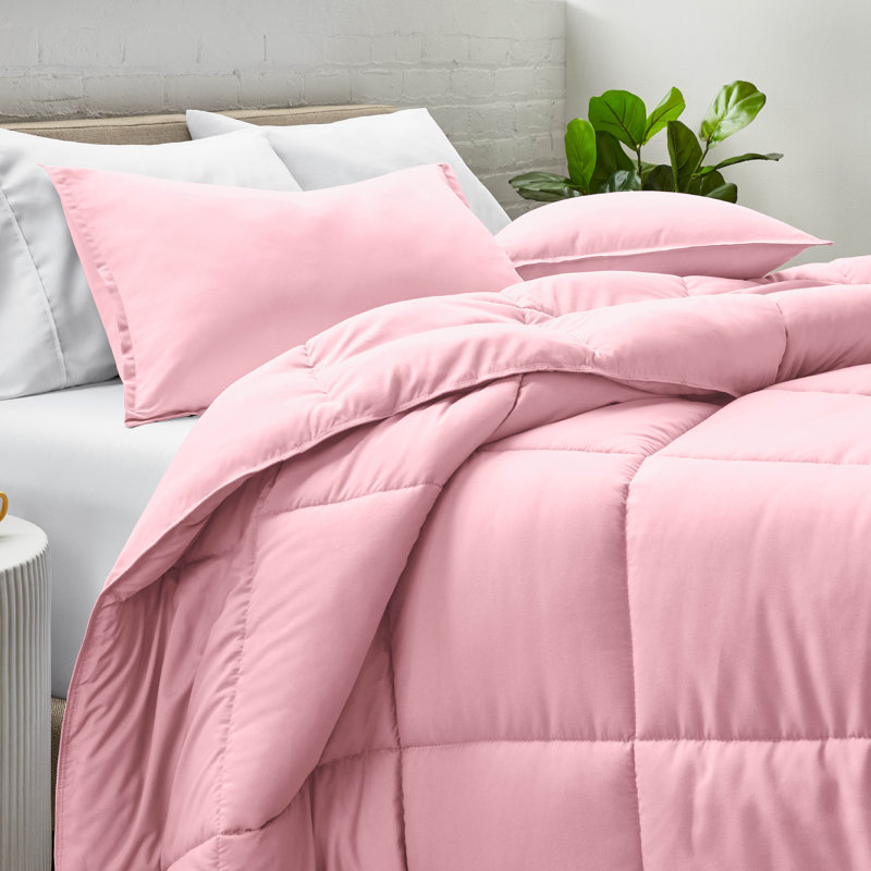 Ensemble d'édredon ultra-doux toutes saisons, Édredon pour grand lit + 2 taies décoratives sta, Rose clair