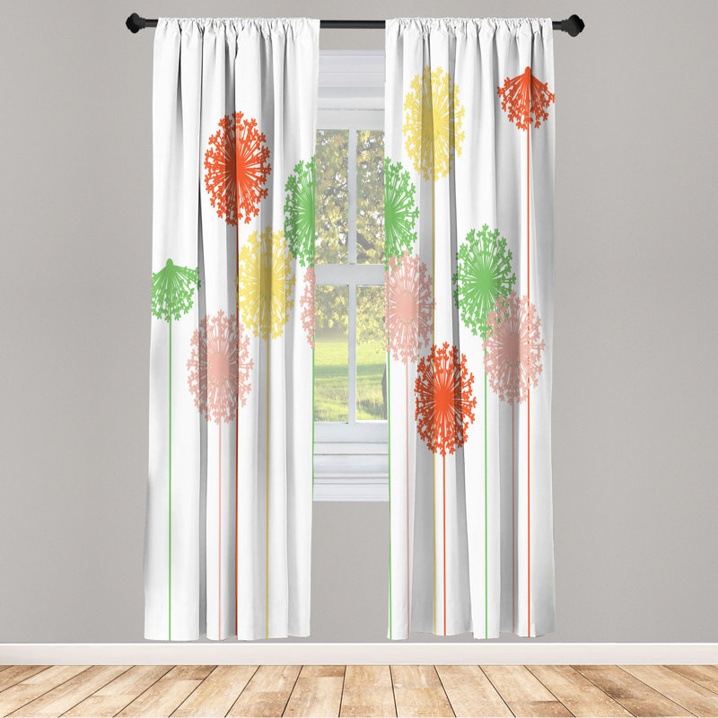 Microfiber Floral Semi-Sheer Rod Pocket Curtain Panels, 28" W x 63" L, White/Red