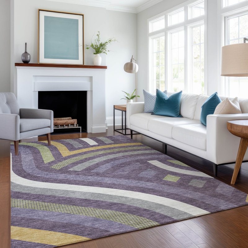 Tapis mid-century moderne lavable à la machine intérieur / extérieur Chantille ACN2467, Prune, 5 pi x 7 pi 6 po