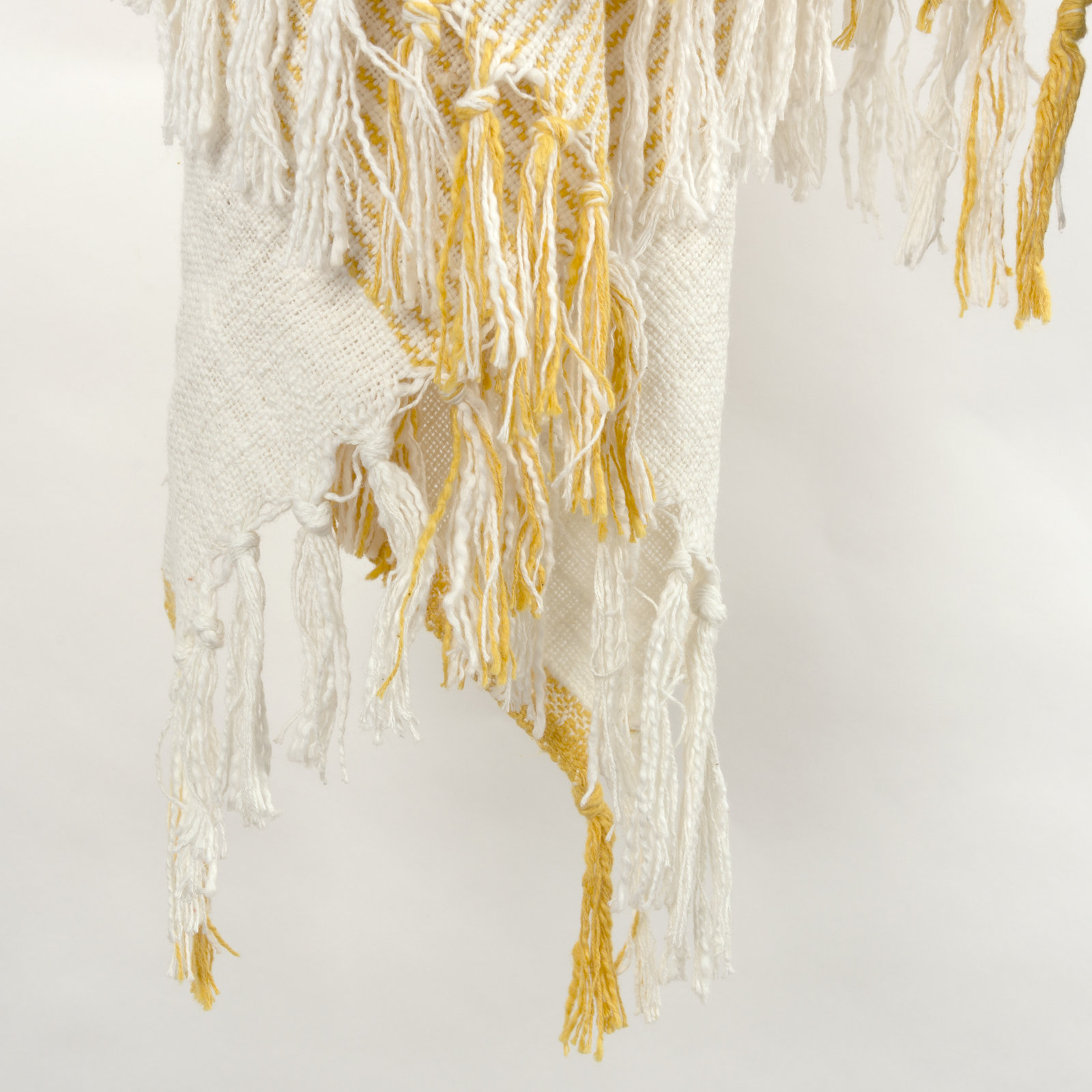 Hopkins Cotton Hand Woven Throw Blanket, Ivory/Yellow