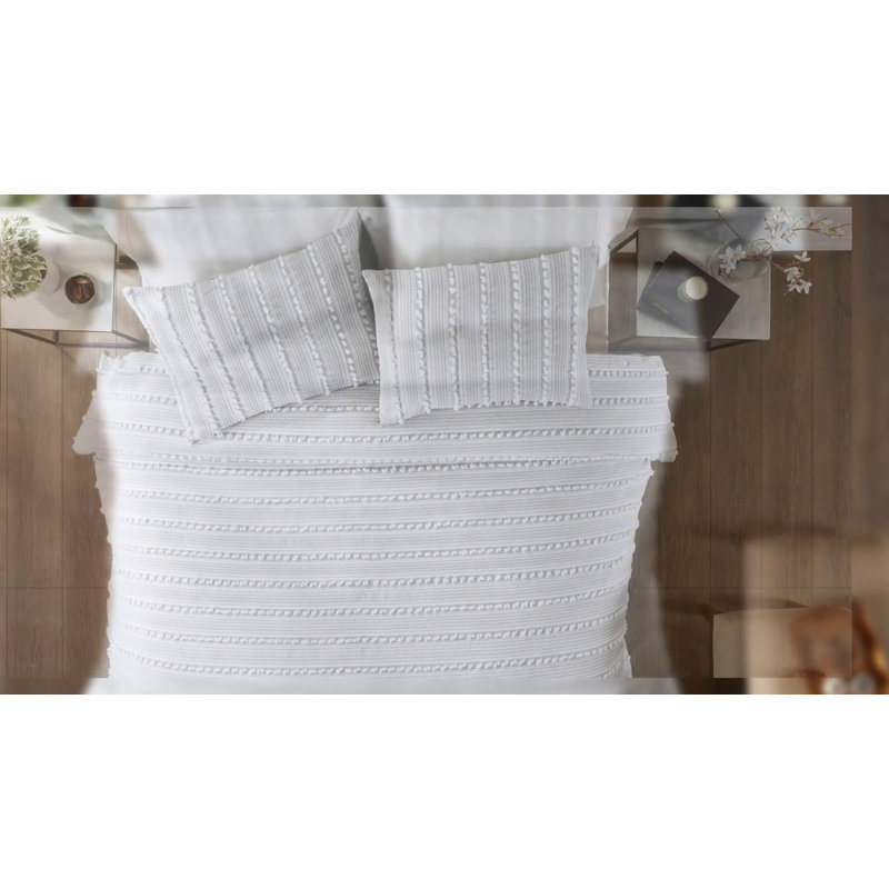 Gray King Cotton Comforter Set with Textured Stripes