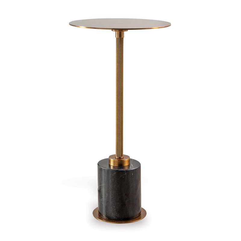 Aged Brass Round Steel Pedestal End Table