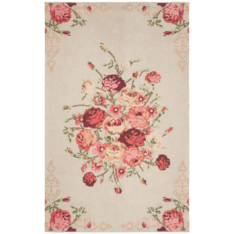 Tapis intérieur / extérieur en polyester tissé à la machine Mehvish - rouge / beige / vert, Rectangle 8 pi x 10 pi