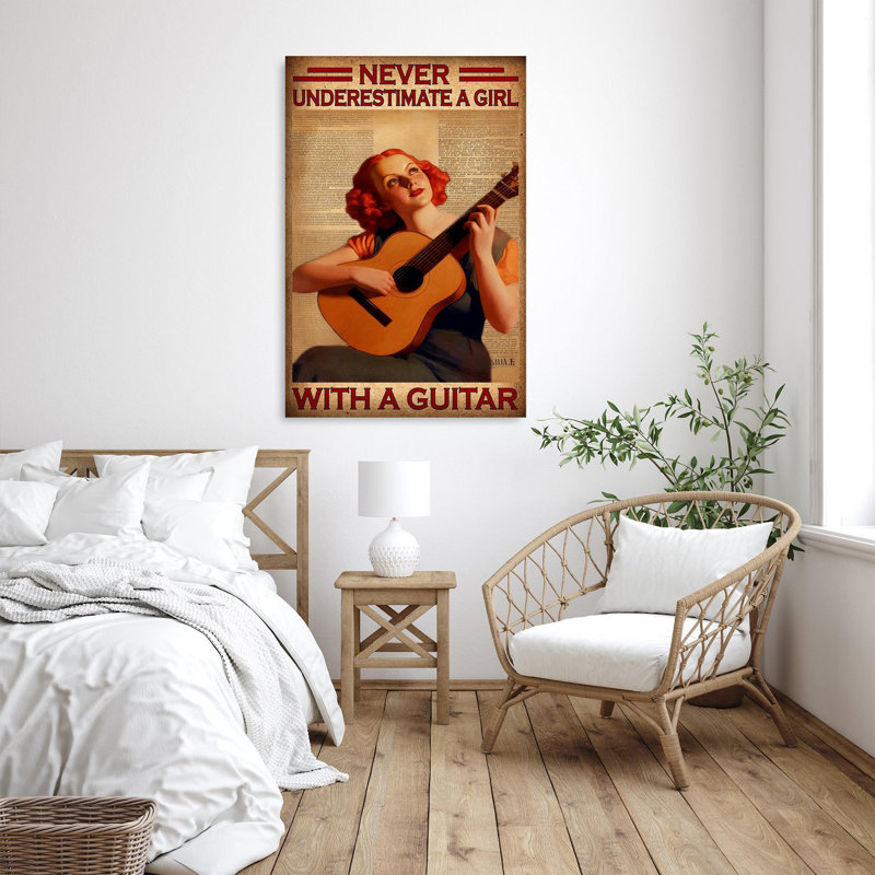 Cheyenna Never Underestimim A Girl With A Guitare - 1 pièce, impression sur toile tendue sur toile tendue