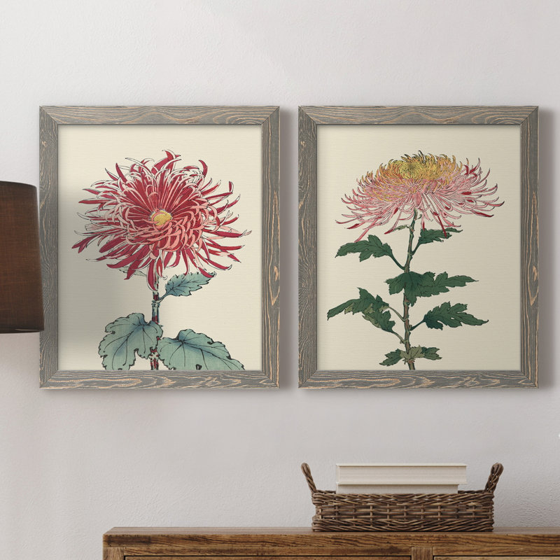 Toile de chrysanthème, H 24 po x l 36 po x P 1,5 po, Toile avec cadre gris