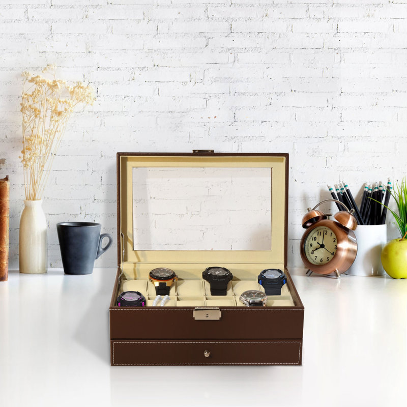 Glass Watch Box + Locking, Brown