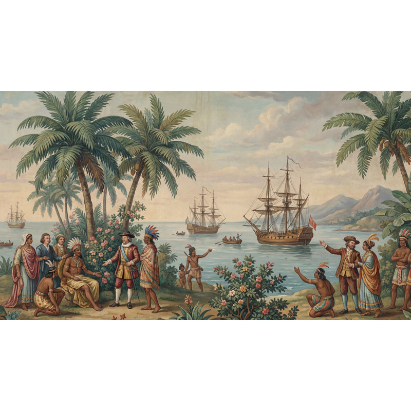 Murale de bateau historique, 140 po x 108 po, Peler et coller