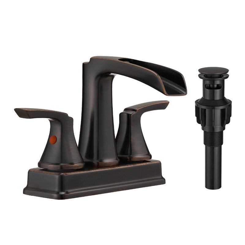 Robinet cascade bronze huilé pour lavabo de salle de bain 4 pouces 2 poignées pivotantes 360 degrés 3 trous Finition rouille Apparence élégante et installation facile