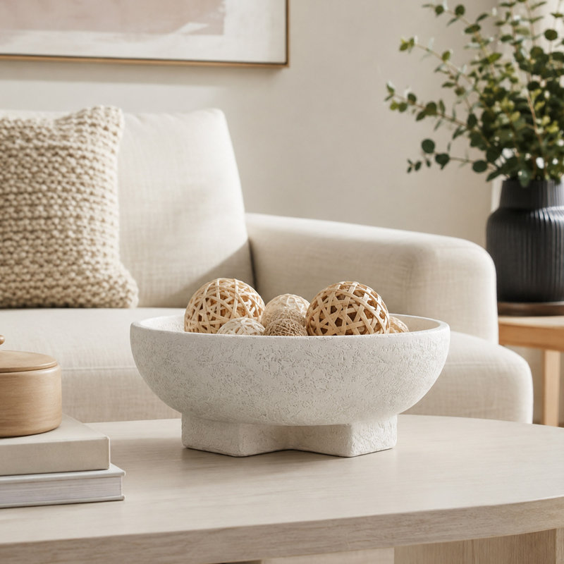 9.9" Beige Resin Pedestal Decorative Bowl
