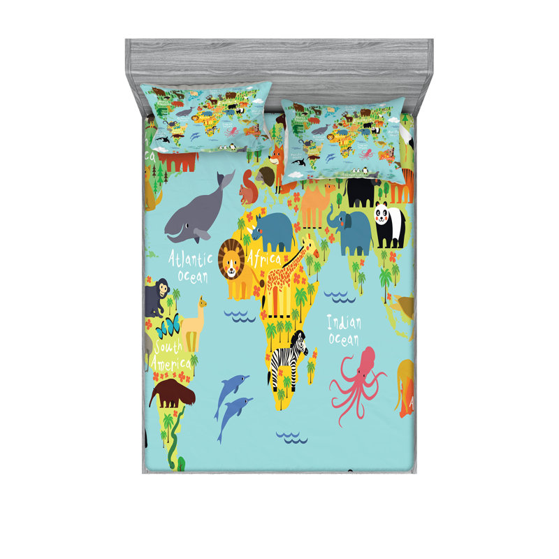 Drap-housse et coussin décoratif Ambesonne jaune vert et bleu pâle, Ensemble de draps pour très grand lit californien