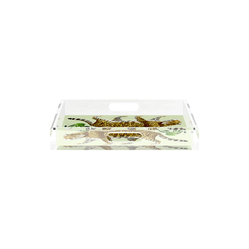 Leopard Seeing Double Acrylic Square Decorative Tray, 12"W x 12"D x 2"H, Avocado
