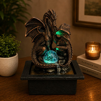Fontaine gothique en forme de dragon avec lumière DEL - fontaine d'intérieur de table 12 po x 8,5 po