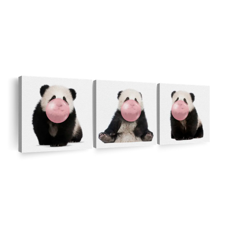 Reproduction d'art sur toile Bubble Gum Panda Cubs, H 38 po x l 12 po x P 1,25 po