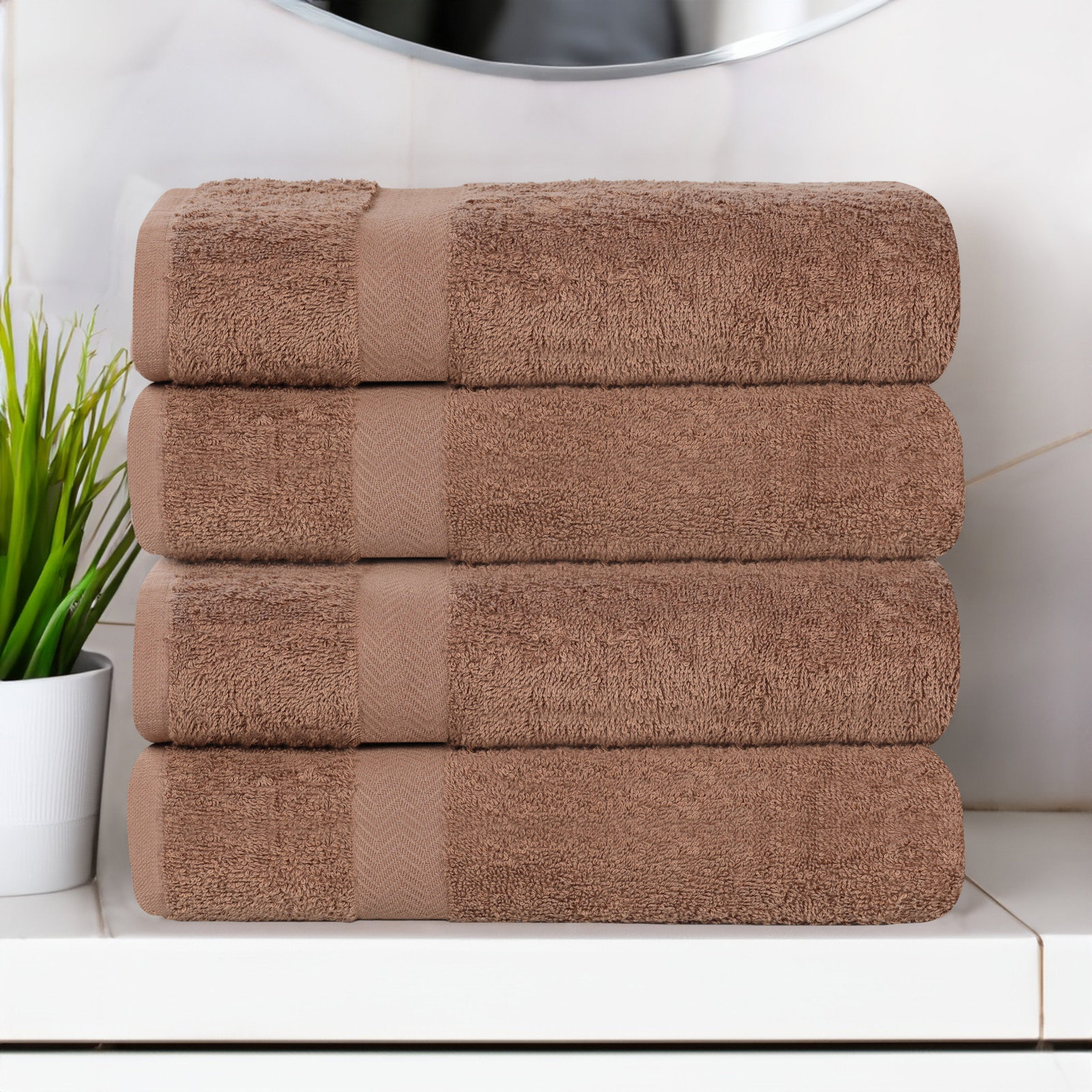 Quick-Drying Cotton Washcloth, Latte, 4 Pieces Towel Set