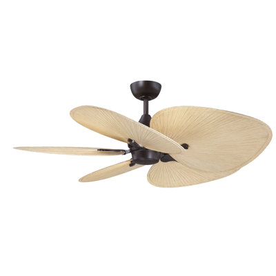 Islander DC 52 inch Indoor/Outdoor Ceiling Fan - Dark Bronze with Natural Wide Oval Palm-Inspired Blades