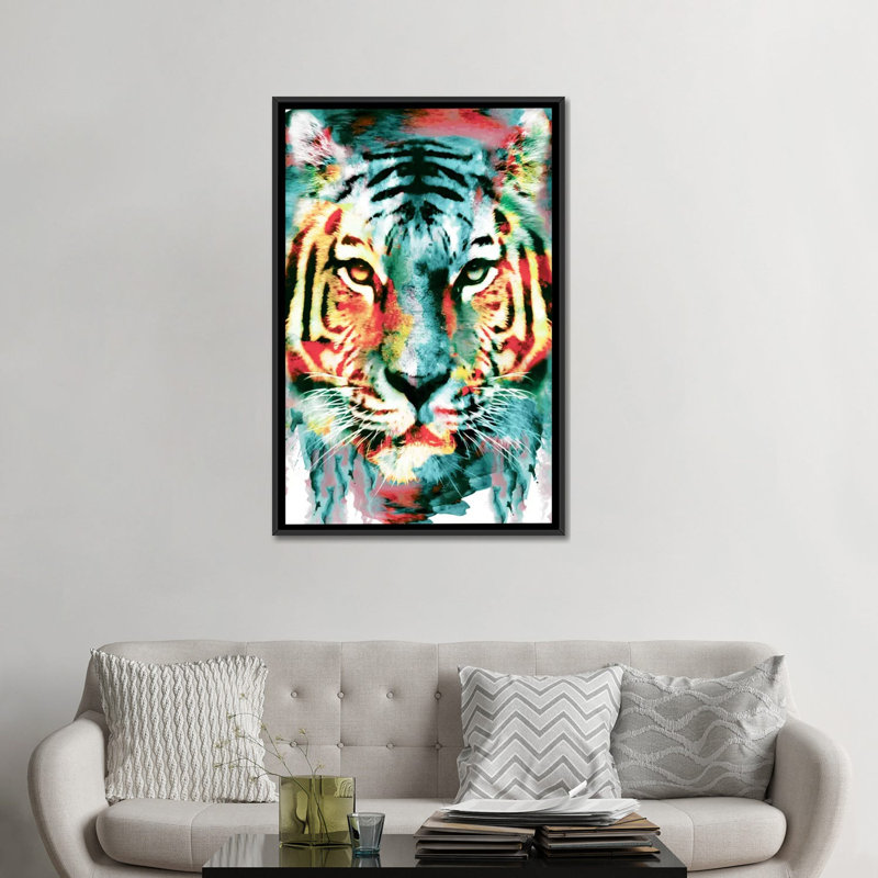 « tiger ii », impression sur toile, H 26 po x l 18 po x P 1,5 po, Toile avec cadre flottant noir, Pas de tapis