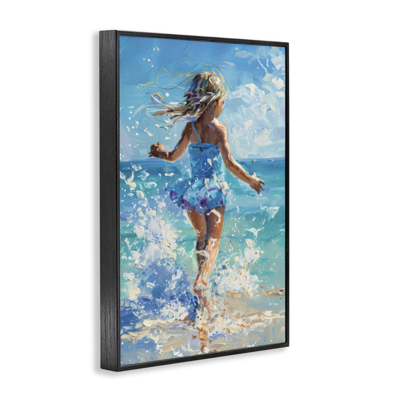 «Girl Splashing on Shore», estampe numérique, design par LSR Design Studio, H 24 po x l 16 po, Giclée encadrée noir minuit