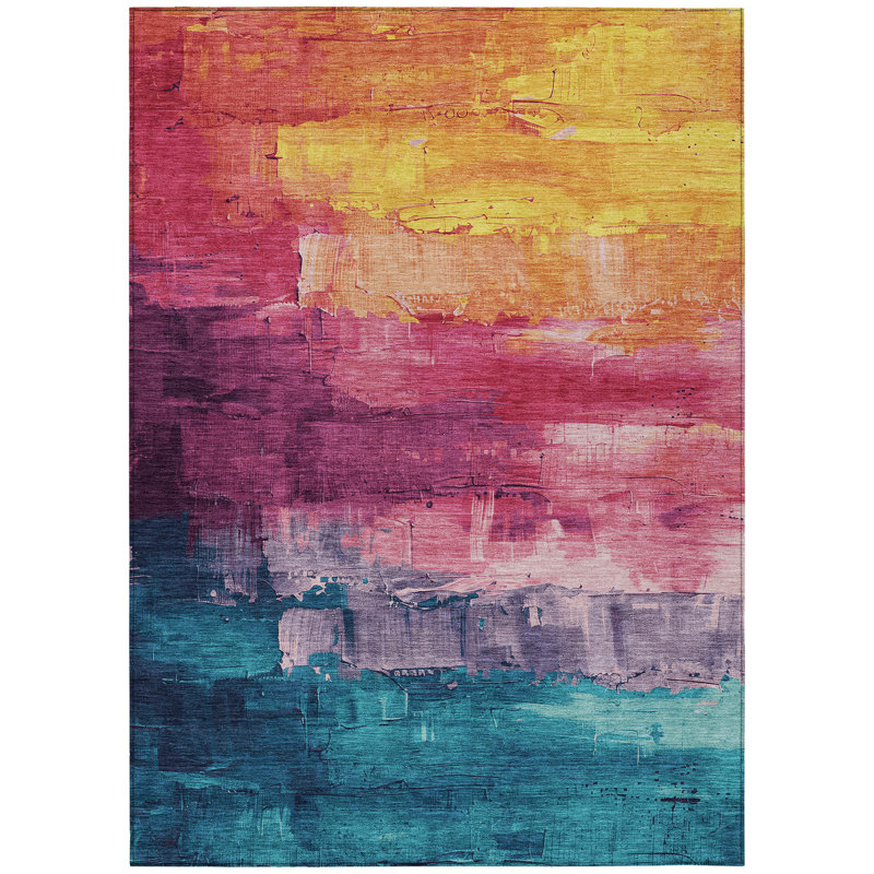 Tapis intérieur lavable abstrait 10 pi x 14 pi Merlot And Blush