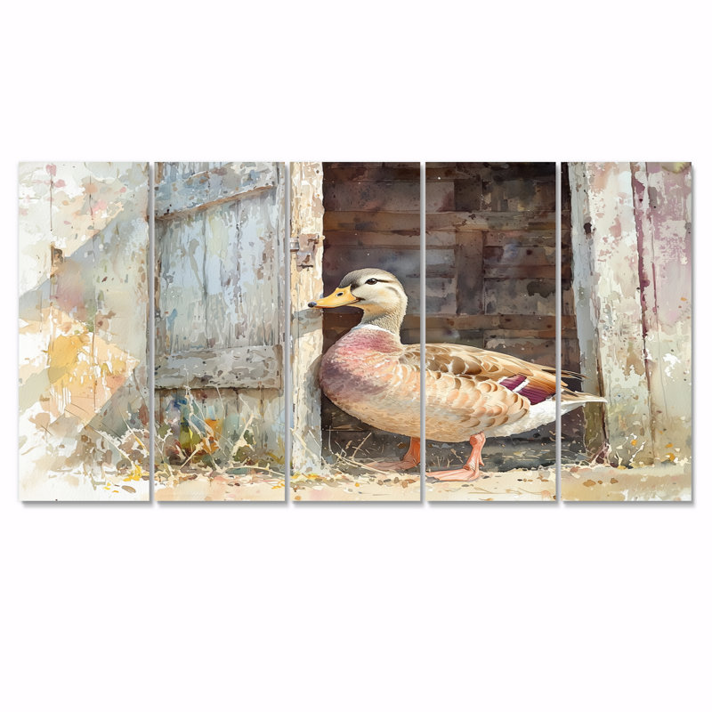 «Cute Duck Portrait At The Barn II» - Art mural animal canard - Art mural moderne sur toile, H 28 po x l 60 po