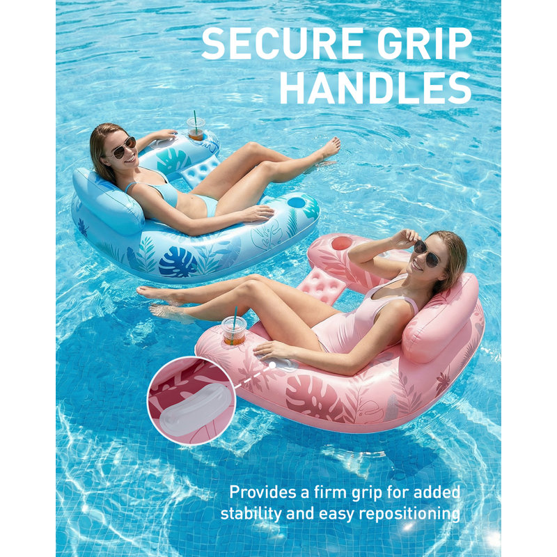 4pcs Inflatable Pool Float Chair With Cup Holder & Headrest, U-Shaped Water Lounge Raft For Swimming Pool Beach Party, Leaf Blue, Green, Pink And Yellow