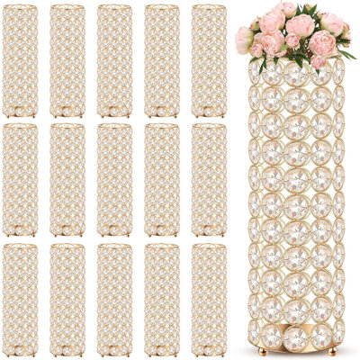 16 Piece Gold Crystal Flower Vases & Tea Light Candle Holders – Elegant Table Centerpieces for Weddings, Parties, and Home Décor