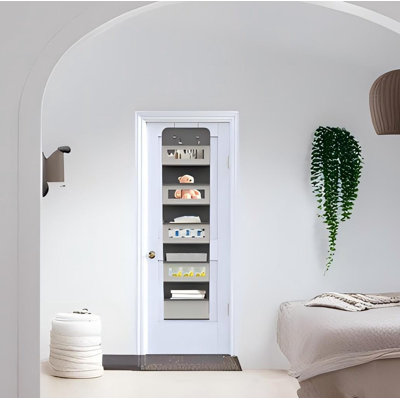 Over The Door Hanging Organizer With 5 Big Pockets, Wall Mount Fabric Back Of Door Storage Organizer