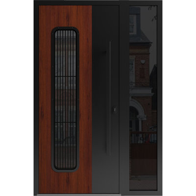 Front Exterior Aluminum Door / Ronex 0511 Sand Oak / Prehung Entry Steel Metal Modern Painted W36+12xH80 Right-hand Inswing