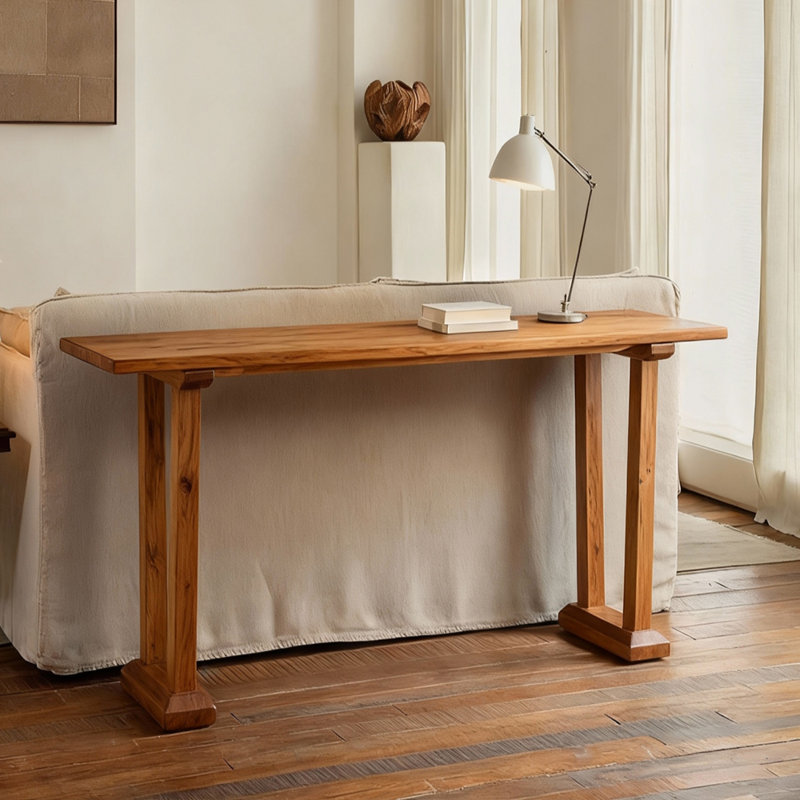 Console simple de style chinois, H 29,5 po x l 63 po x P 17,7 po, Bois naturel