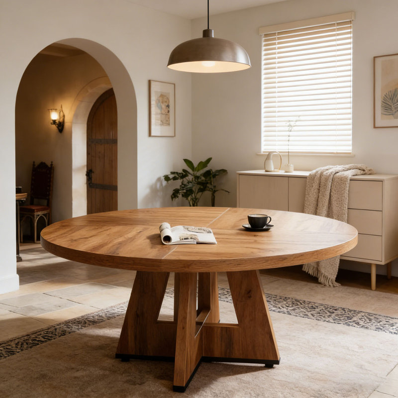 47 Inch Wood Dining Table Round Dining Table, Walnut