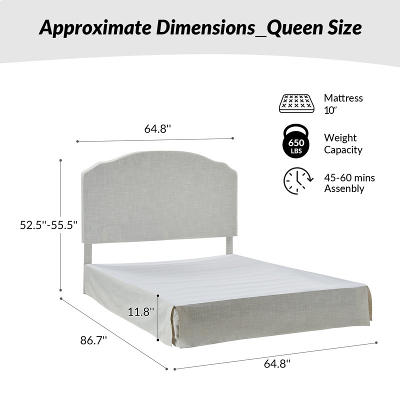  Finnin 64.8“W Modern Upholstered Platform Bed With Washable Slipcover, Ivory, Queen