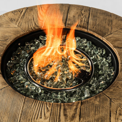 30Inch Outdoor Propane Fireplace Table, Top, Electronic Igniter, 40000Btu Heat, Includes Rain Cover & Lava Rocks Round Fire Pit Tabletop, Adjustable Flame Settings,