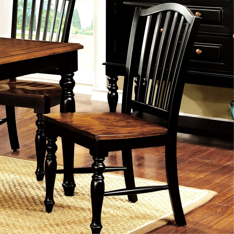 Side Chairs Of 2, Black And Antique Oak, Solid Wood + , 2 Dining In , Elegant Country Style