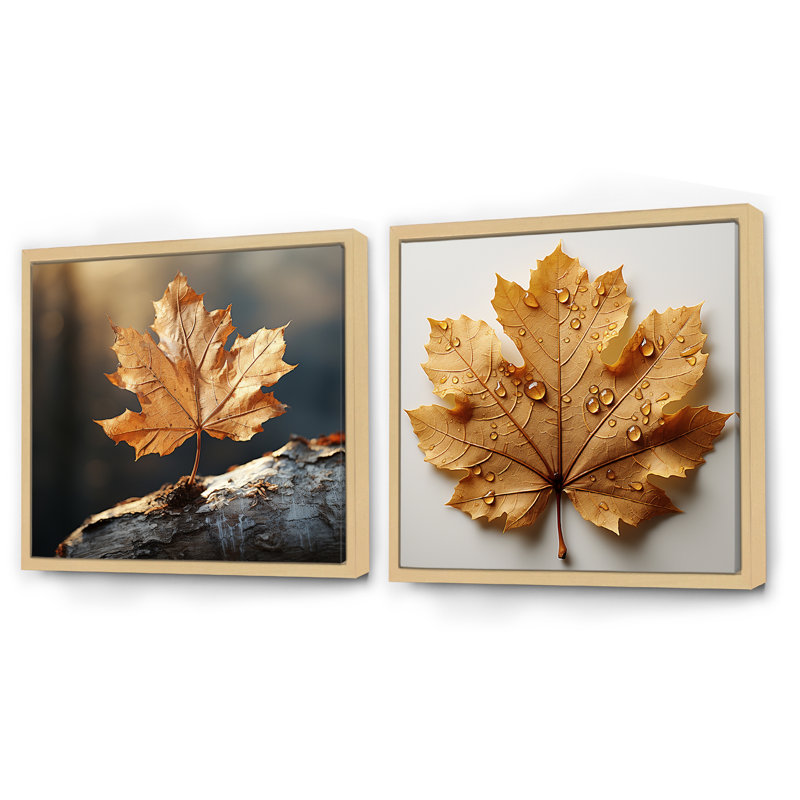 Ensemble de 2 feuilles de brun à motif de feuilles de roux - Collage carré à feuilles, Cadre flottant brun, H 30 po x l 61 po