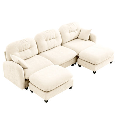 Modular Sectional U Shaped 3 - Seat , , Chenille Fabric, Cushion, Ergonomic Curve, High Resilience Sponge, 2 Throw Pillows, Fits Compact Spaces Beige Couch, Chenille, , Seat, Density Foam, Various