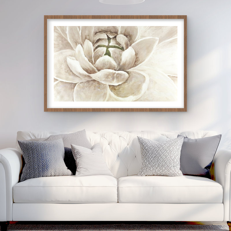 «Delicate chrysanthemum - Contemporary Bed», reproduction encadrée, Brun, H 24 po x l 36 po