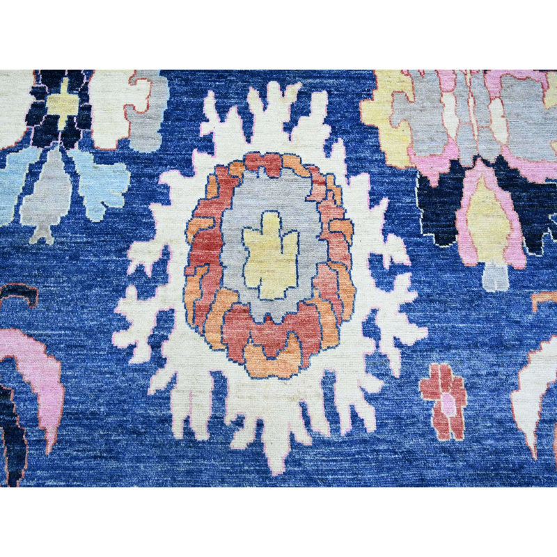 Tapis bleu en laine noué à la main 10 pi x 13 pi 9 po Angora