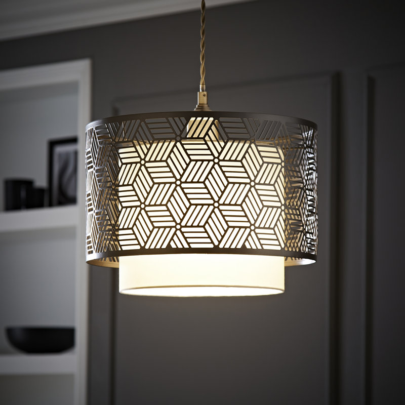 Eugene 24cm H Metal Drum Pendant Shade in Grey, Yes