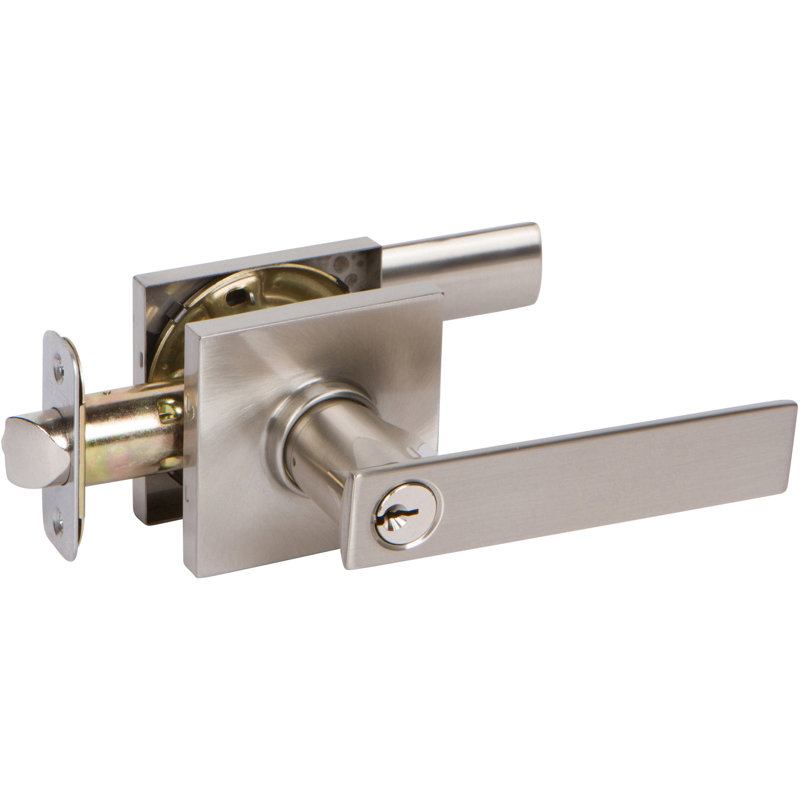 Levier de porte à clé hk avec rosette carré, Nickel satiné
