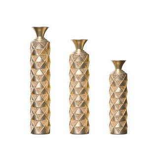 Semi-Handmade Metal Floor Vase Set of 3, Gold-Plated Geometric Diamond Pattern Vases, 33.5/29.5/25.2 Inch Large Decorative Vases for Living Room, Entryway, Office Décor