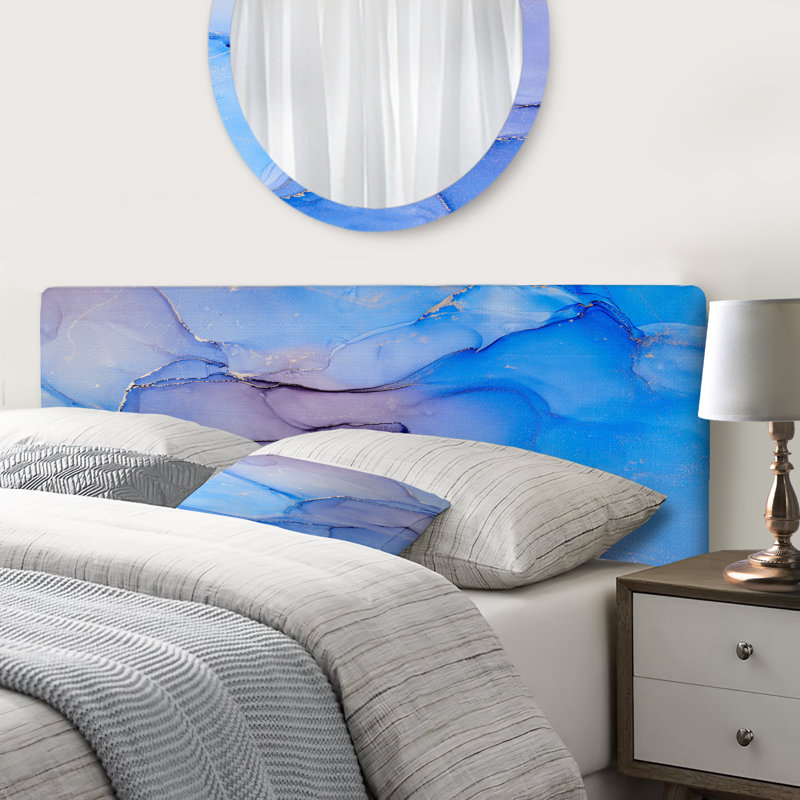 Chantile Upholstered Headboard, King, Blue Abstract
