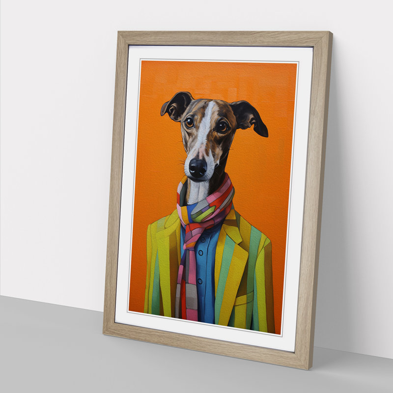 Whippet Contemporary - Framed Print, Oak , 46cm H x 34cm W x 2cm D