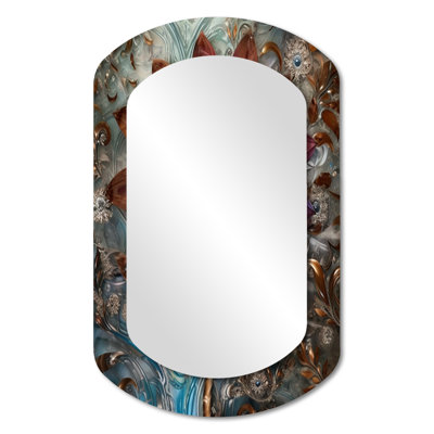 Roberta Mysterious Retro Dahlia Flower On Turquoise - Dahlia Asymmetrical Wall Mirror, Purple Cylinder Decorative Mirror, Printed Metal Art