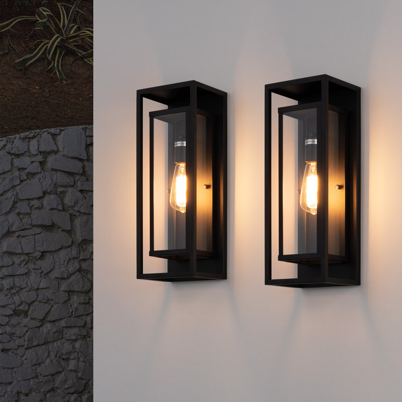 Rasharkin Classic Outdoor Wall Sconce Rectangular Metal Frame and Clear Glass Shade Waterproof, Matte Black, 1 Light