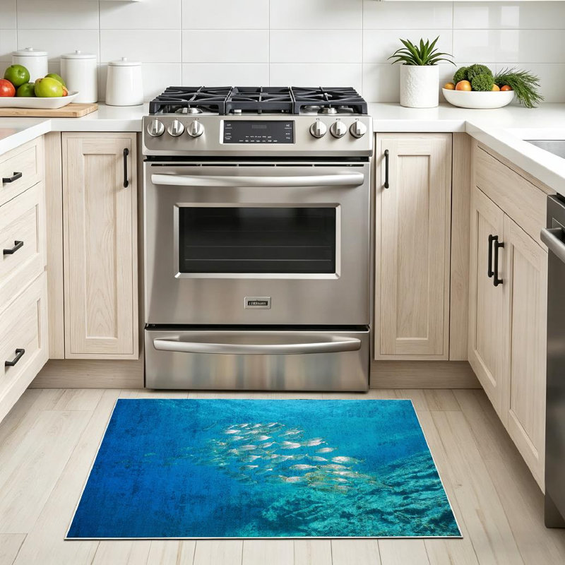 Tapis d'intérieur sous-marin transparent lavable à la machine School of Fish, Rectangle 32" x 47"