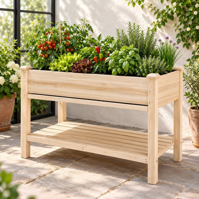 Potager surélevé en bois massif de 122 cm (48 po) avec bac de récupération d'eau et tablette de rangement