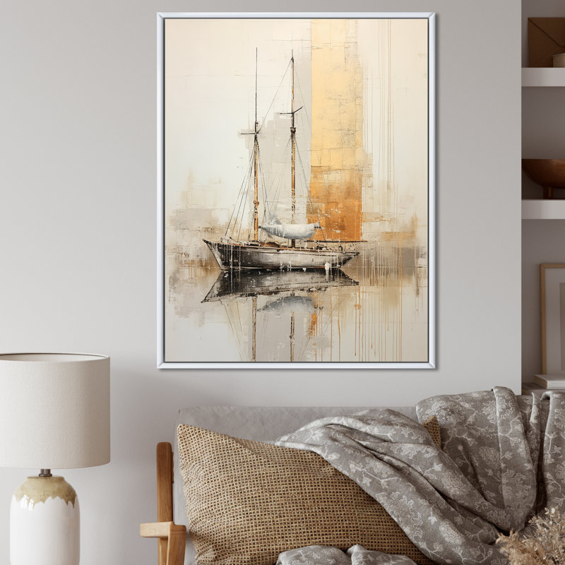 Minimalisme pêche dorée et grise II, Cadre flottant blanc, H 20 po x l 12 po x P 1 po