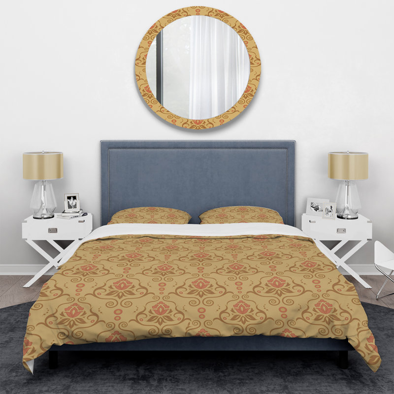 Damas doré - ensemble de housse de couette abstrait - microfibre de polyester