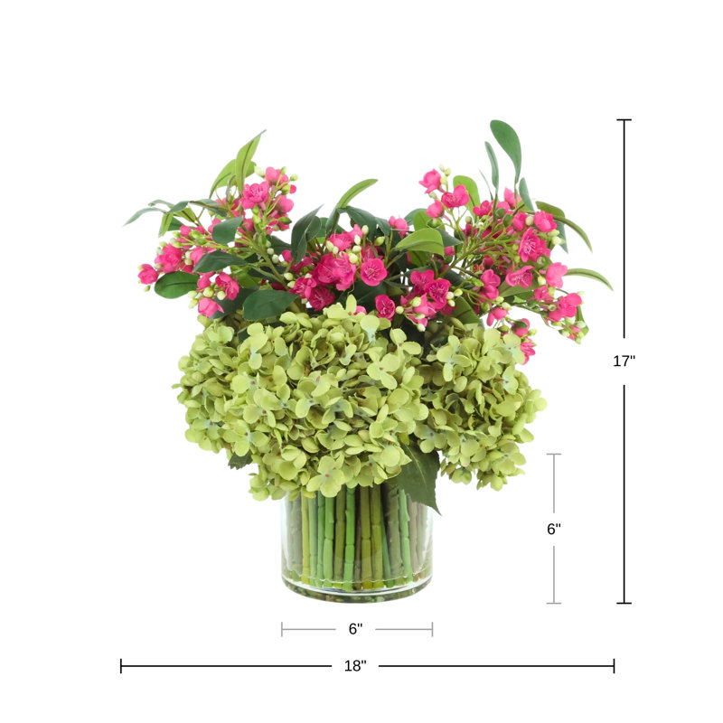 Hydrangeas and Buds in Glass Vase