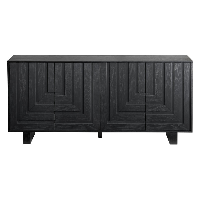 Millton 74" Black Solid Wood 4 Door Media Credenza_Sideboard