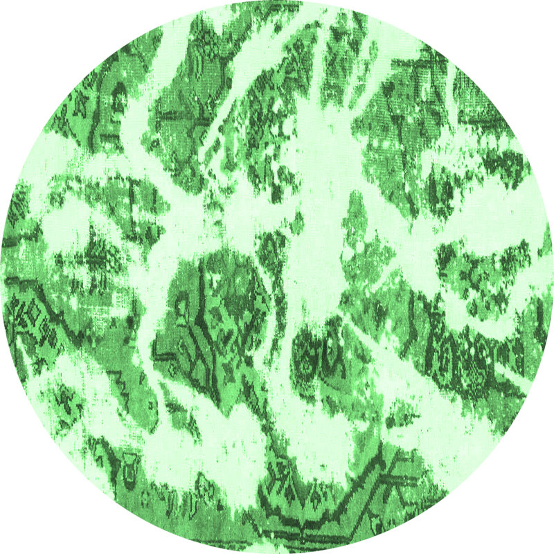 Tapis vert émeraude abstrait 1040, Rond 7 pi